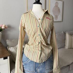 Striped Wrap Button Shirt